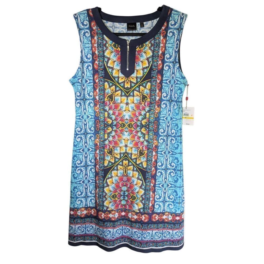 NWT Rafaella Ladies Bright & Colorful Blue & Yellow Dress Women's Medium Petite